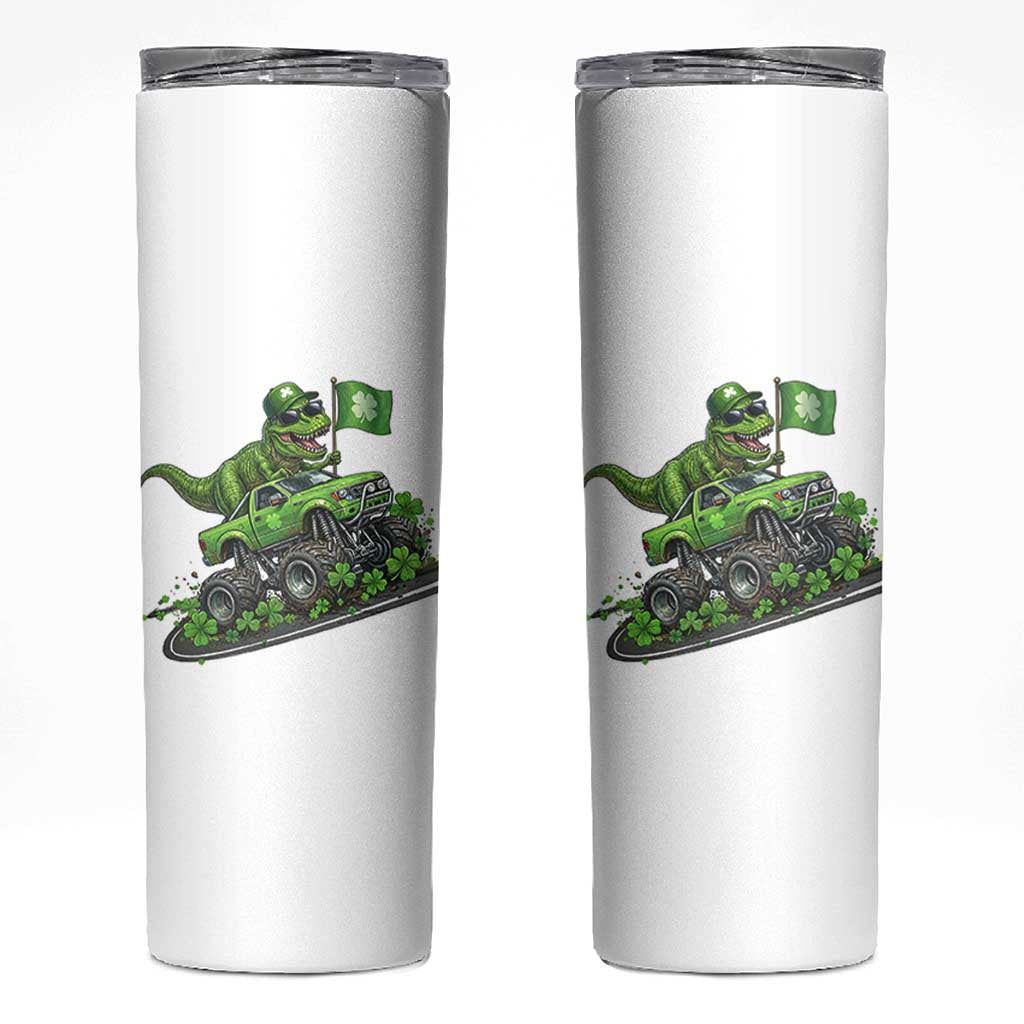 Funny St Patricks Day Dinosaur Truck Skinny Tumbler Irish Holiday Gift