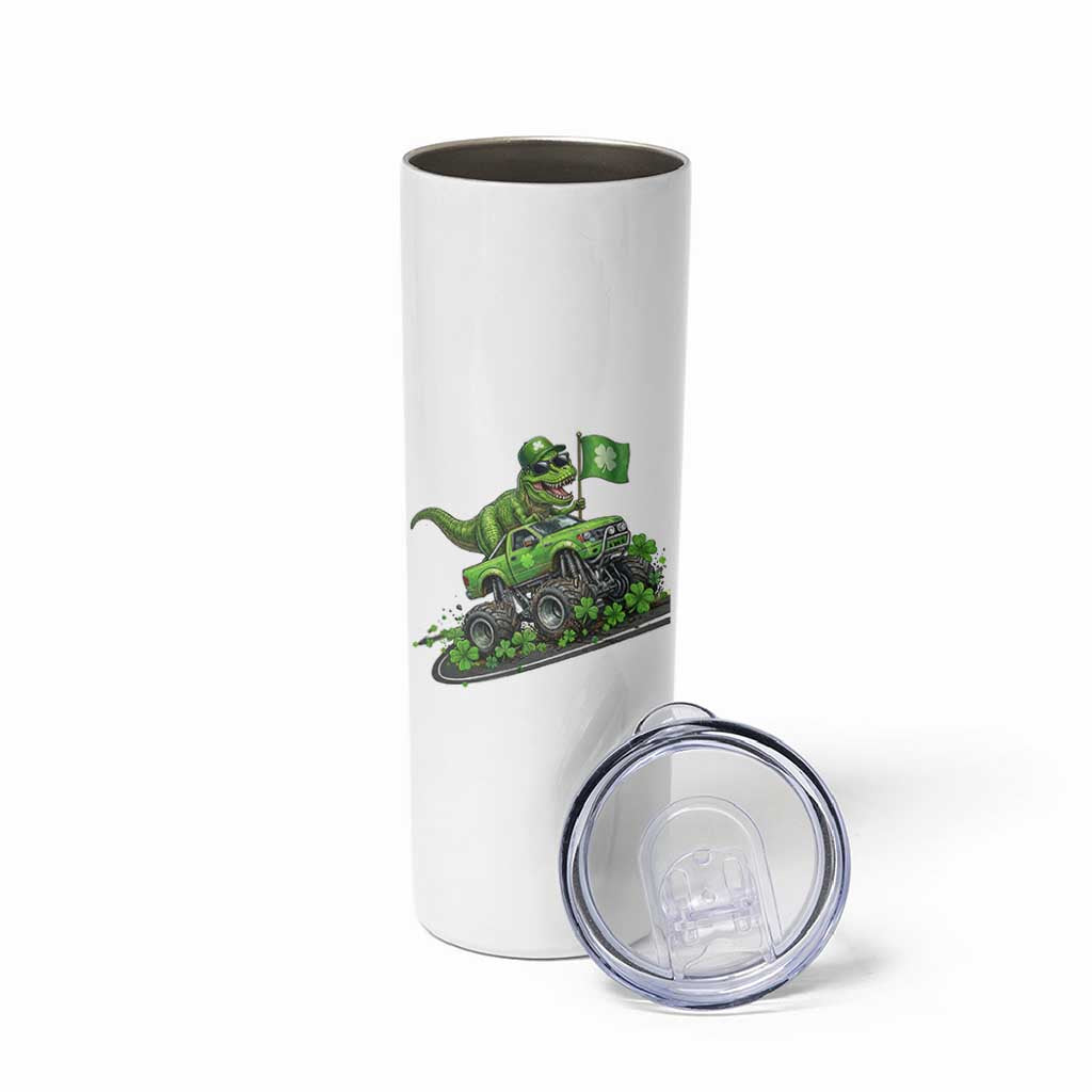 Funny St Patricks Day Dinosaur Truck Skinny Tumbler Irish Holiday Gift
