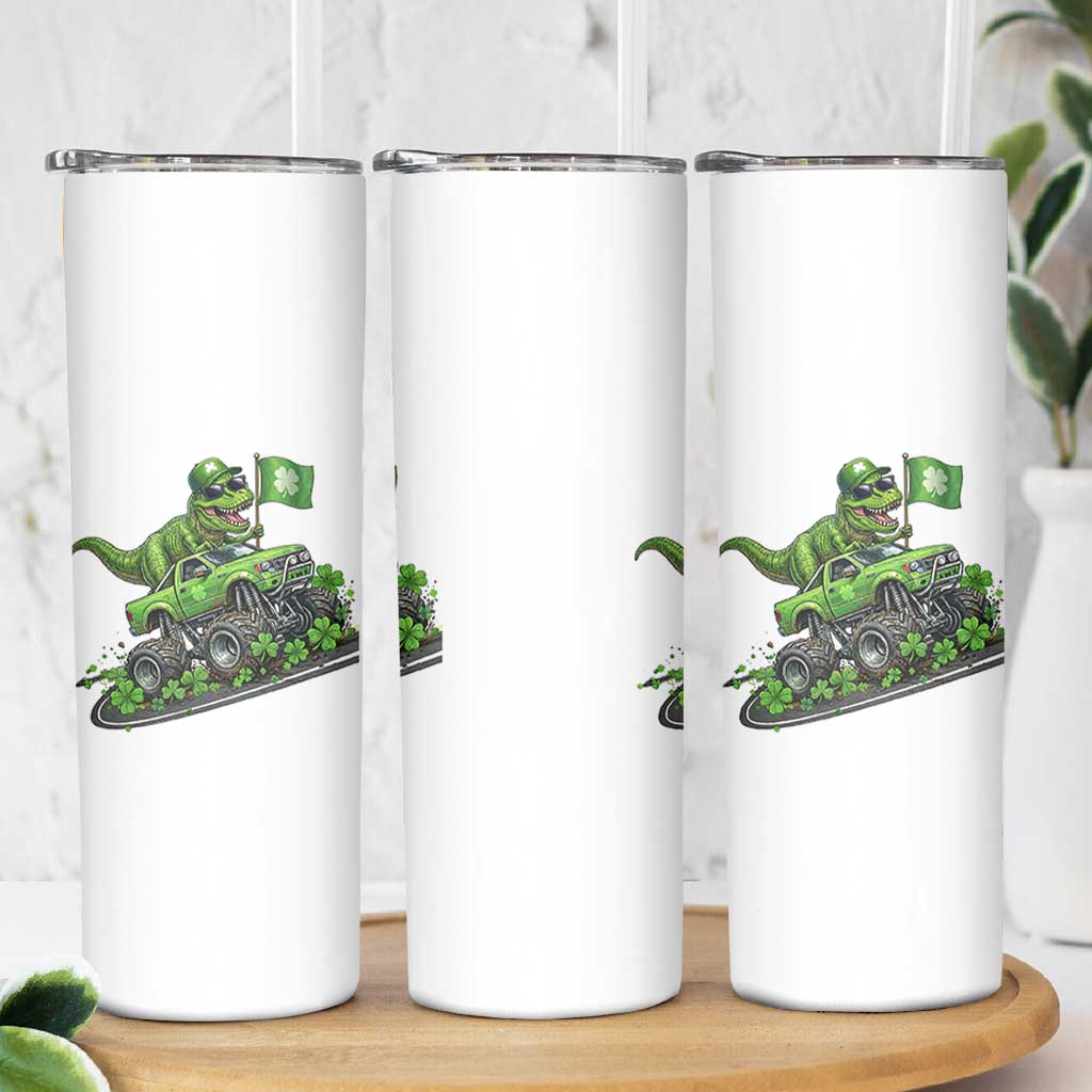 Funny St Patricks Day Dinosaur Truck Skinny Tumbler Irish Holiday Gift