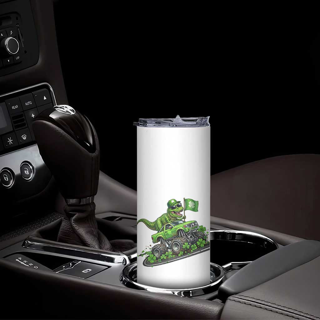 Funny St Patricks Day Dinosaur Truck Skinny Tumbler Irish Holiday Gift