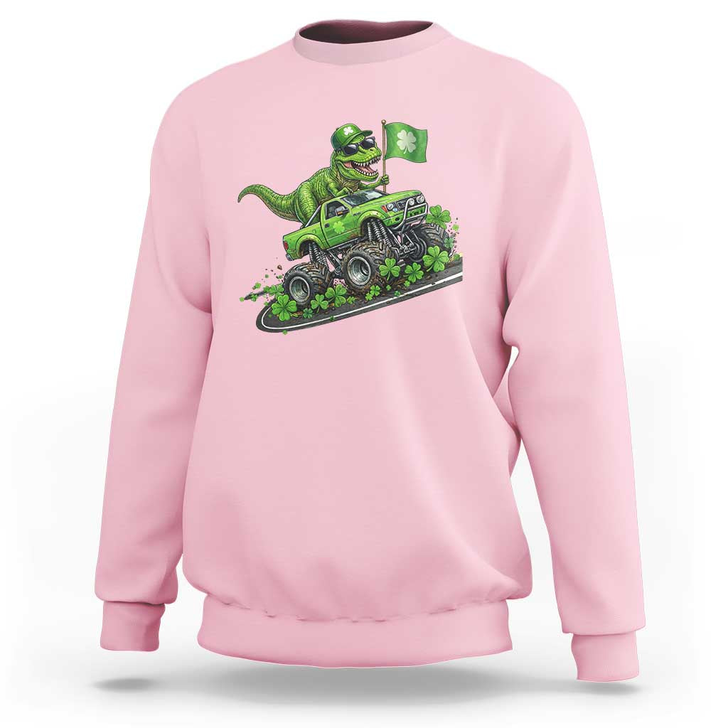 Funny St Patricks Day Dinosaur Truck Sweatshirt Irish Holiday Gift
