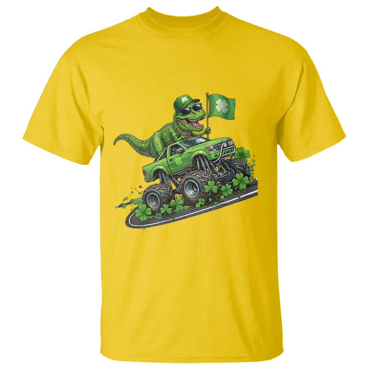 Funny St Patricks Day Dinosaur Truck T Shirt Irish Holiday Gift