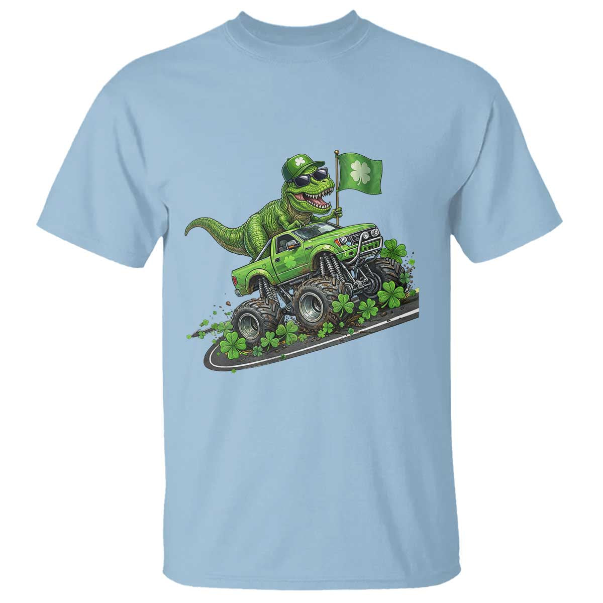 Funny St Patricks Day Dinosaur Truck T Shirt Irish Holiday Gift