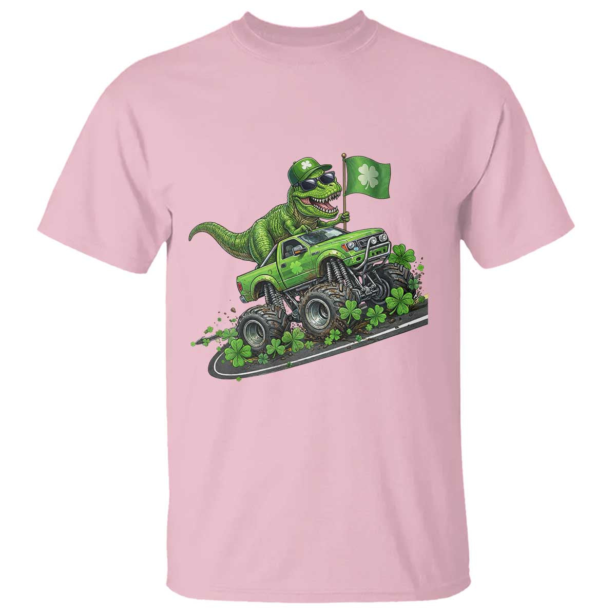 Funny St Patricks Day Dinosaur Truck T Shirt Irish Holiday Gift
