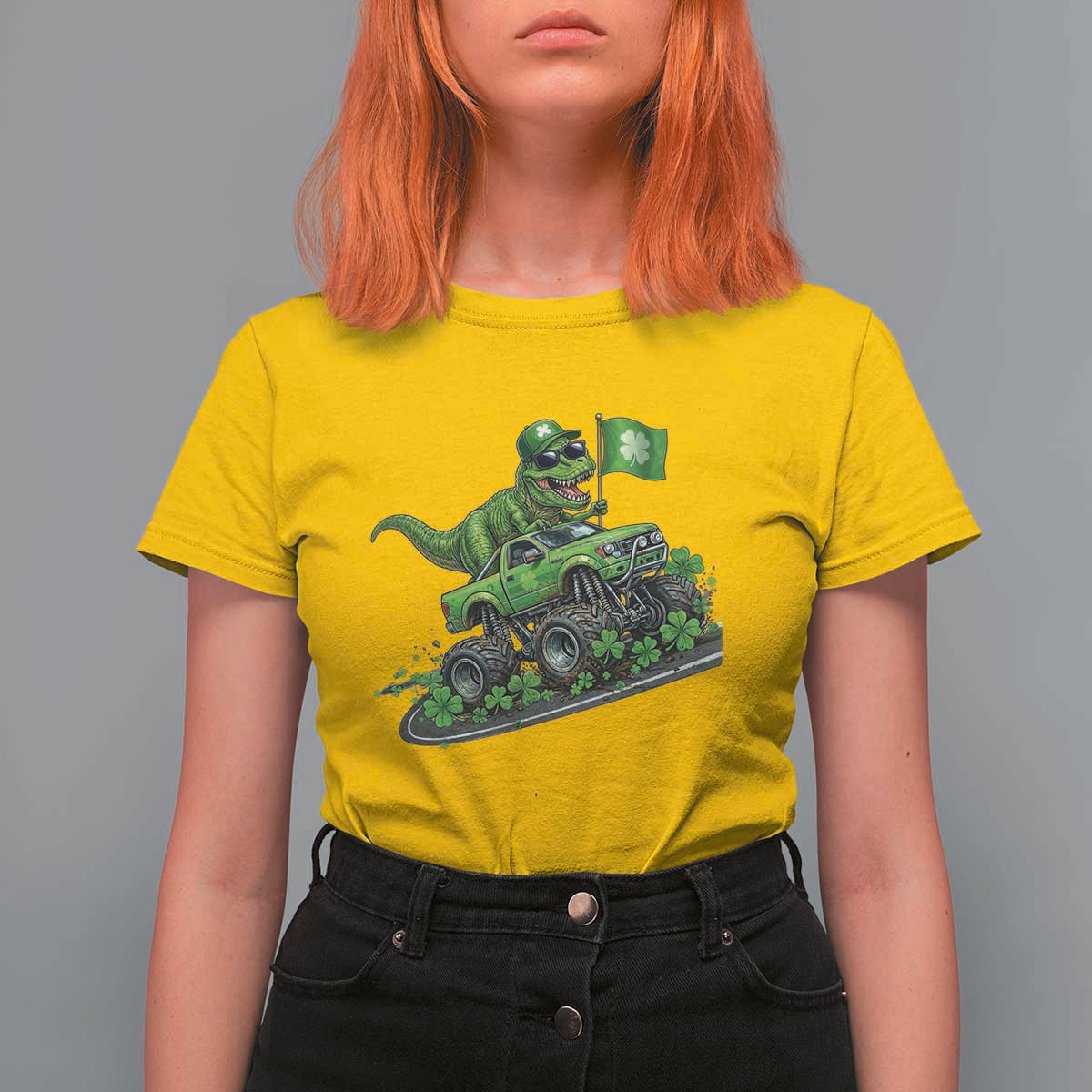 Funny St Patricks Day Dinosaur Truck T Shirt For Women Irish Holiday Gift