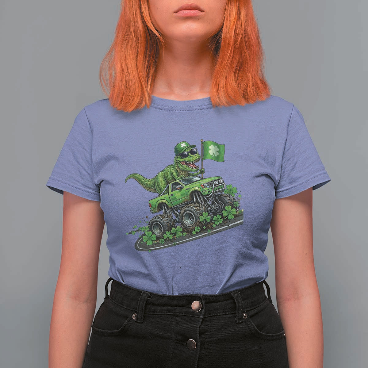 Funny St Patricks Day Dinosaur Truck T Shirt For Women Irish Holiday Gift