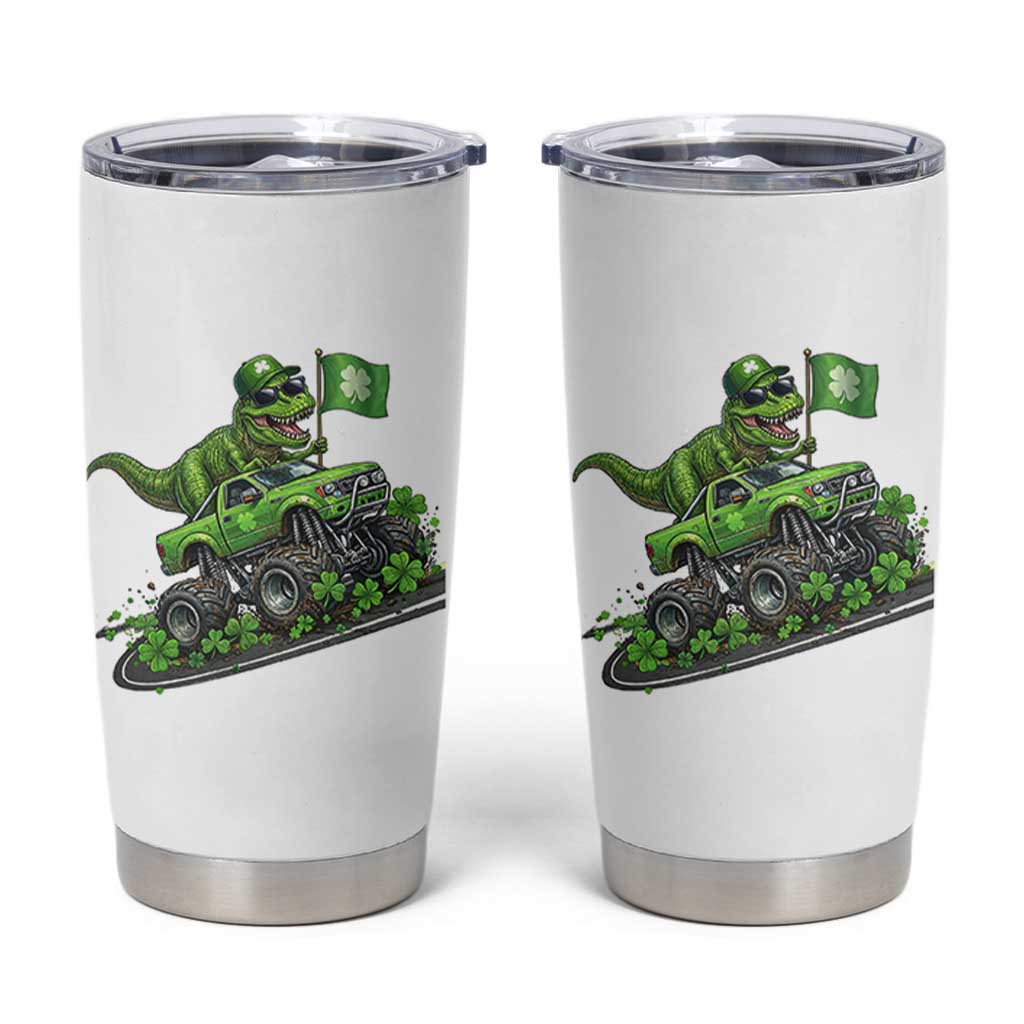 Funny St Patricks Day Dinosaur Truck Tumbler Cup Irish Holiday Gift