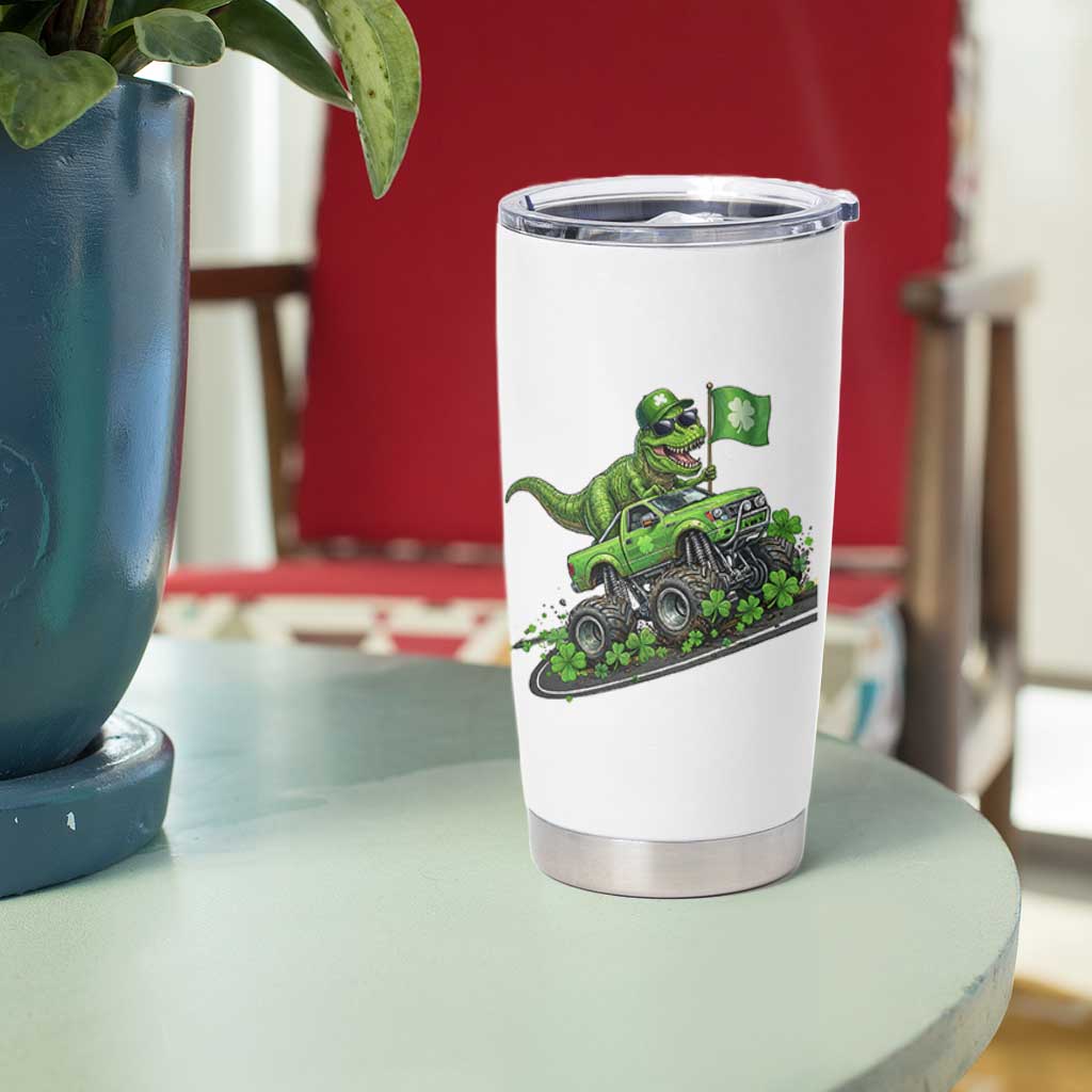 Funny St Patricks Day Dinosaur Truck Tumbler Cup Irish Holiday Gift