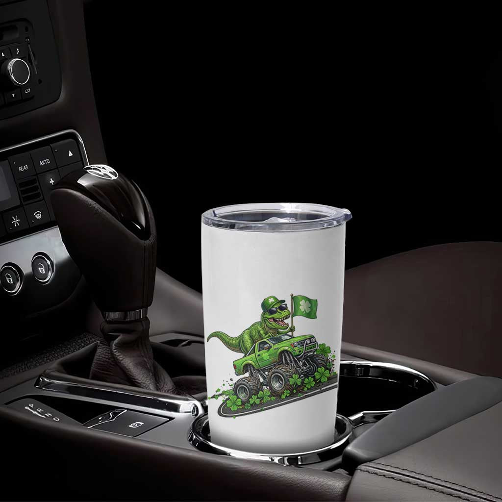 Funny St Patricks Day Dinosaur Truck Tumbler Cup Irish Holiday Gift