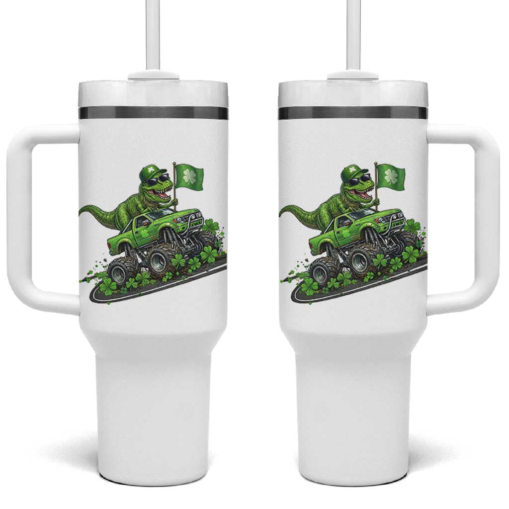 Funny St Patricks Day Dinosaur Truck Tumbler With Handle Irish Holiday Gift
