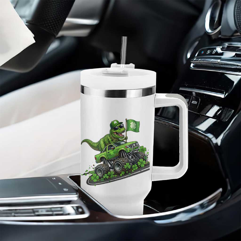 Funny St Patricks Day Dinosaur Truck Tumbler With Handle Irish Holiday Gift