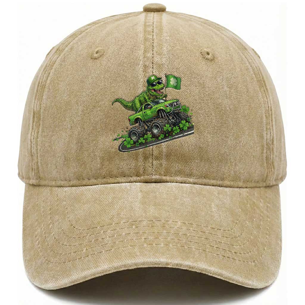 Funny St Patricks Day Dinosaur Truck Washed Cotton Baseball Cap Irish Holiday Gift