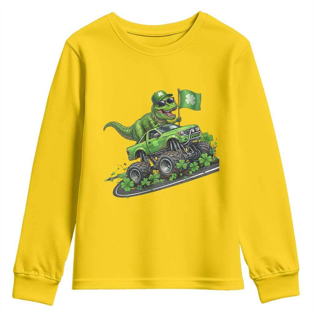 Funny St Patricks Day Dinosaur Truck Youth Sweatshirt Irish Holiday Gift