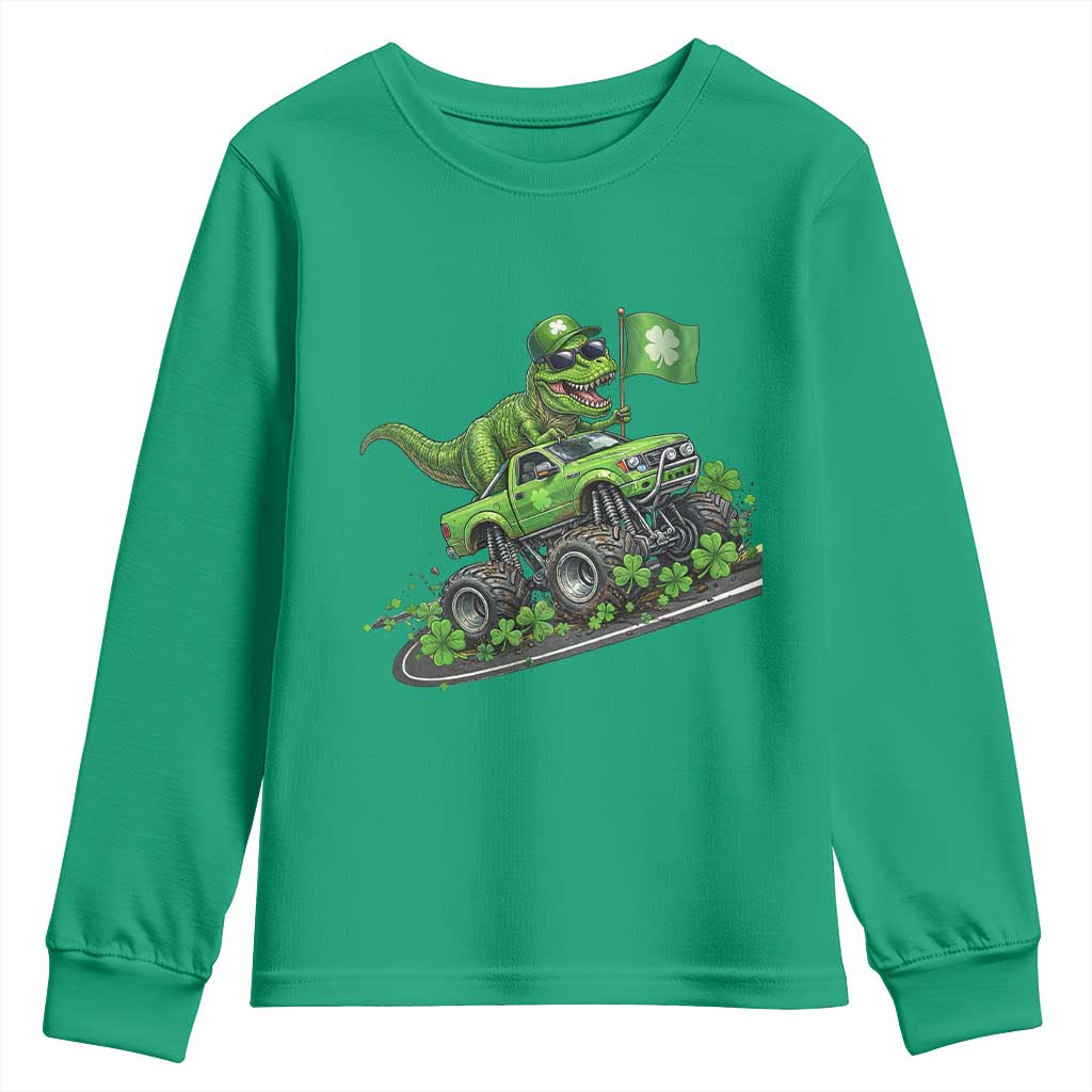 Funny St Patricks Day Dinosaur Truck Youth Sweatshirt Irish Holiday Gift