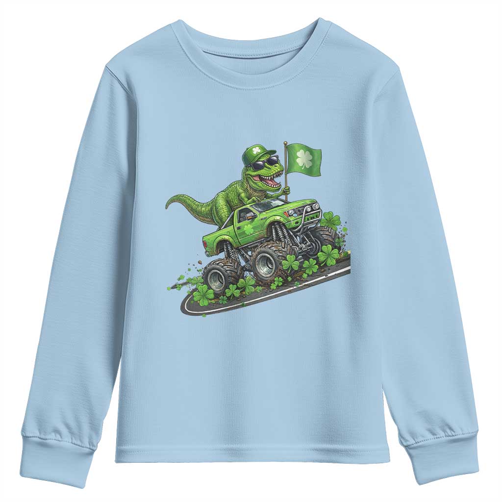Funny St Patricks Day Dinosaur Truck Youth Sweatshirt Irish Holiday Gift