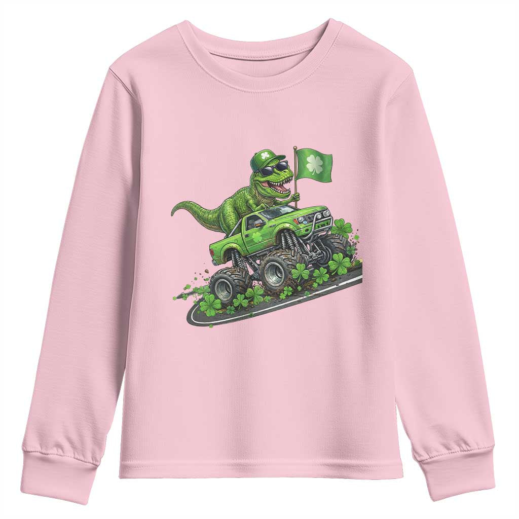 Funny St Patricks Day Dinosaur Truck Youth Sweatshirt Irish Holiday Gift