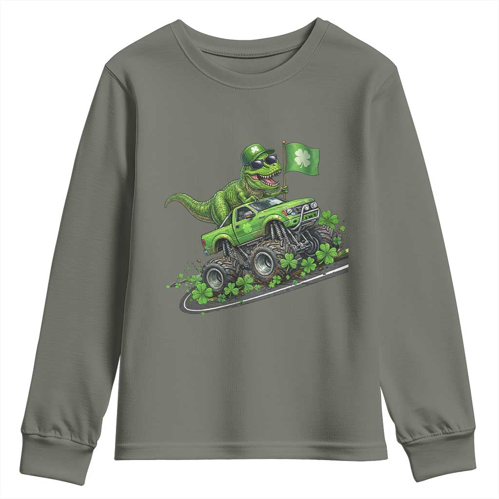 Funny St Patricks Day Dinosaur Truck Youth Sweatshirt Irish Holiday Gift