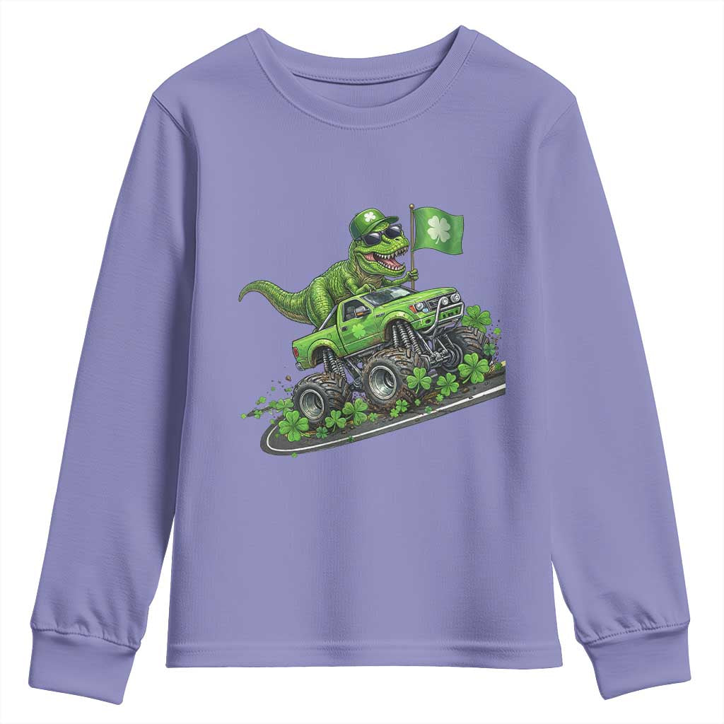 Funny St Patricks Day Dinosaur Truck Youth Sweatshirt Irish Holiday Gift