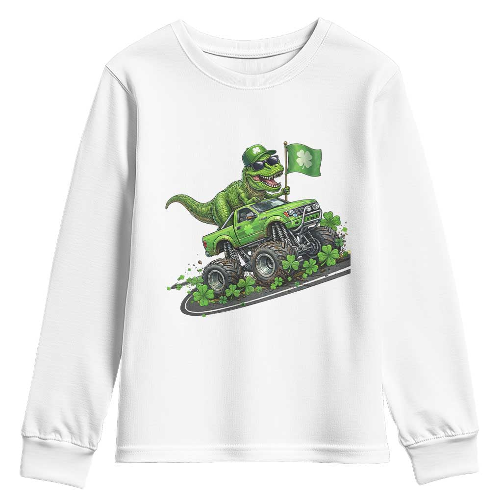Funny St Patricks Day Dinosaur Truck Youth Sweatshirt Irish Holiday Gift
