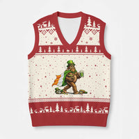 Funny St Patricks Day Bigfoot V-Neck Knit Sweater Vest Mythical Party Gift