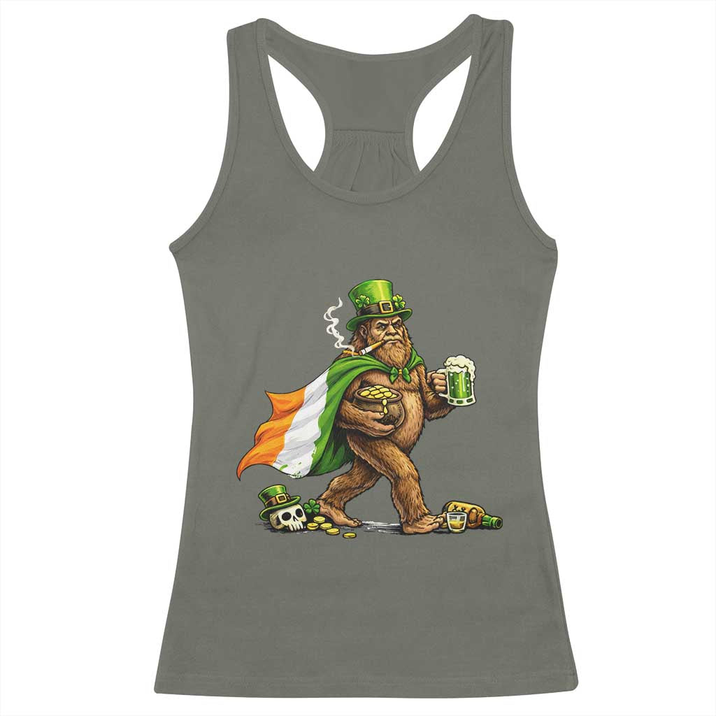 Funny St Patricks Day Bigfoot Racerback Tank Top Mythical Party Gift