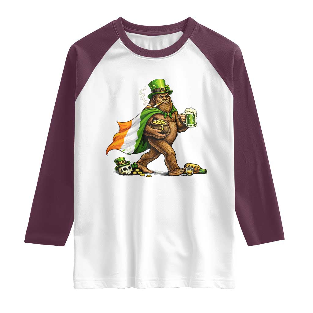 Funny St Patricks Day Bigfoot Raglan Shirt Mythical Party Gift