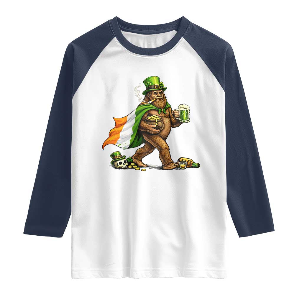 Funny St Patricks Day Bigfoot Raglan Shirt Mythical Party Gift