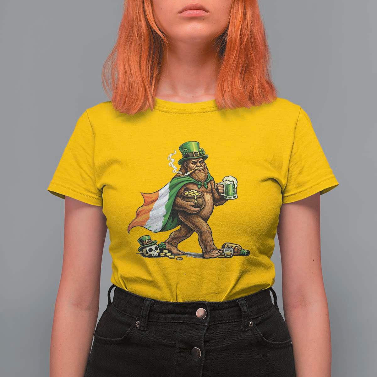 Funny St Patricks Day Bigfoot T Shirt For Women Mythical Party Gift