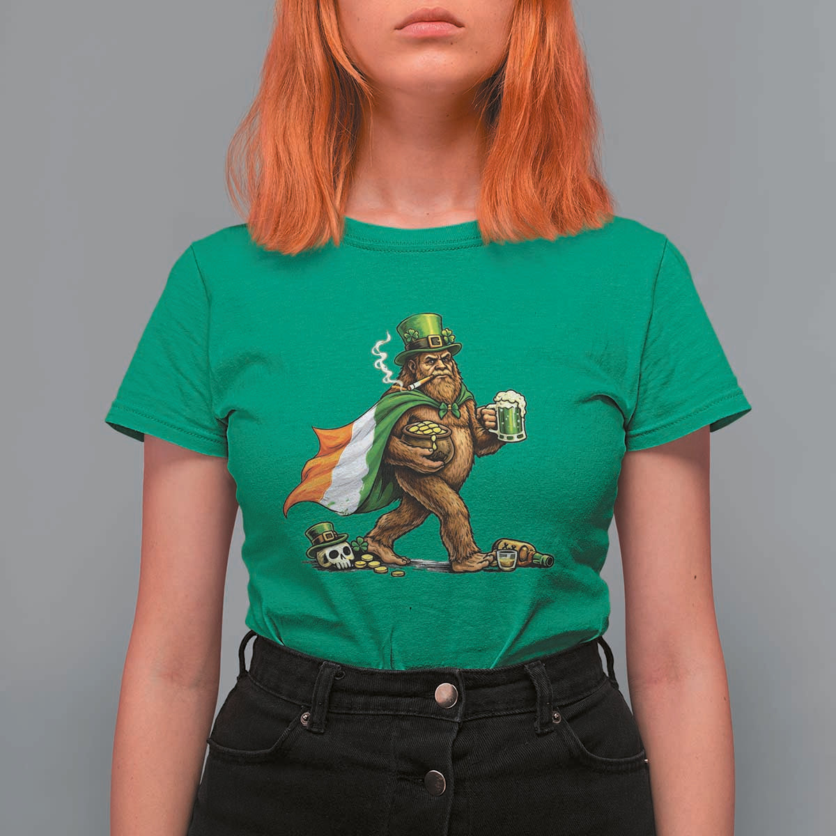 Funny St Patricks Day Bigfoot T Shirt For Women Mythical Party Gift