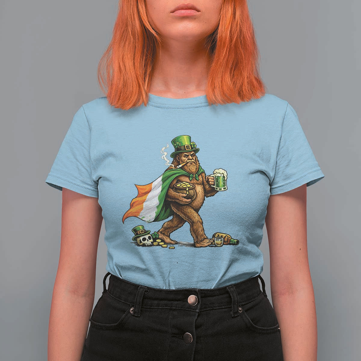 Funny St Patricks Day Bigfoot T Shirt For Women Mythical Party Gift