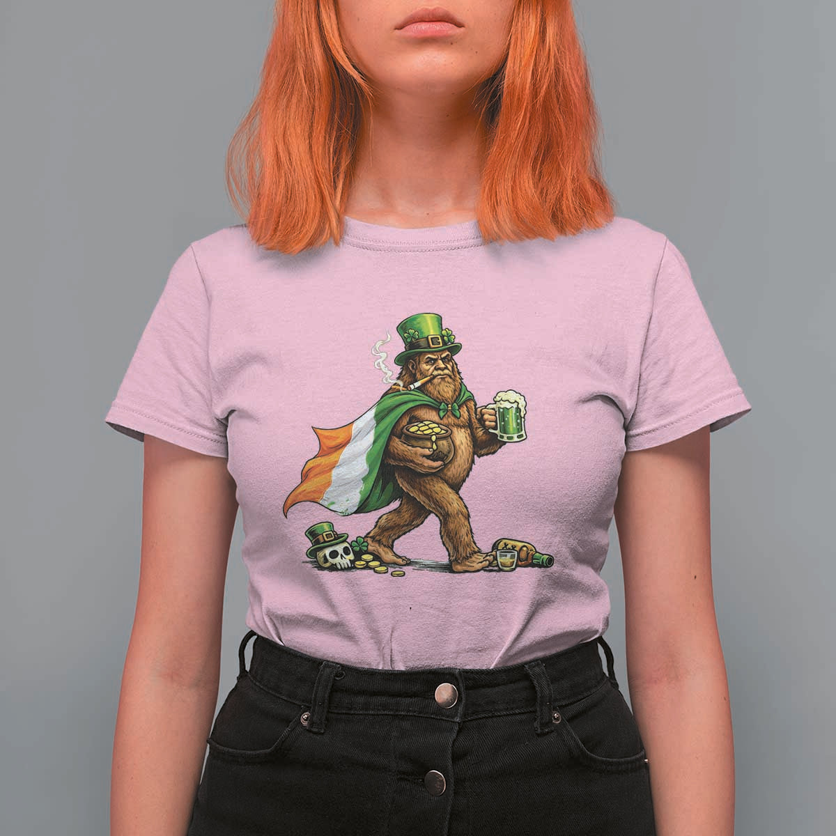 Funny St Patricks Day Bigfoot T Shirt For Women Mythical Party Gift