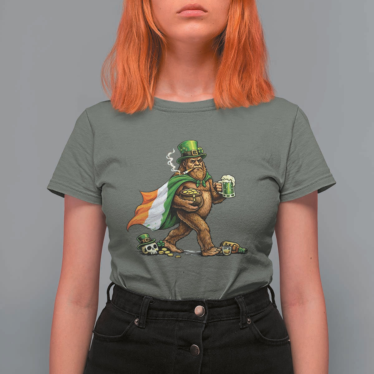 Funny St Patricks Day Bigfoot T Shirt For Women Mythical Party Gift