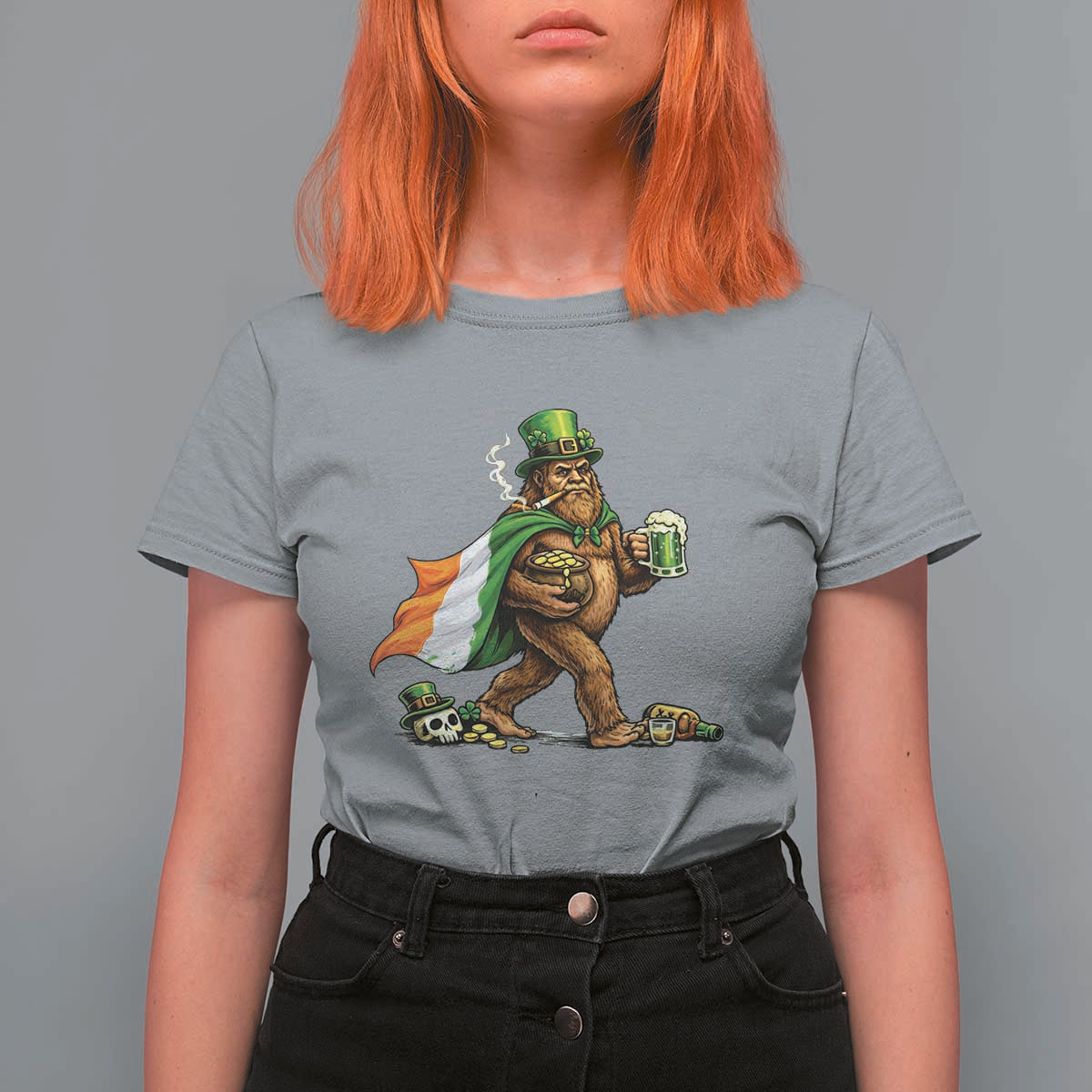 Funny St Patricks Day Bigfoot T Shirt For Women Mythical Party Gift