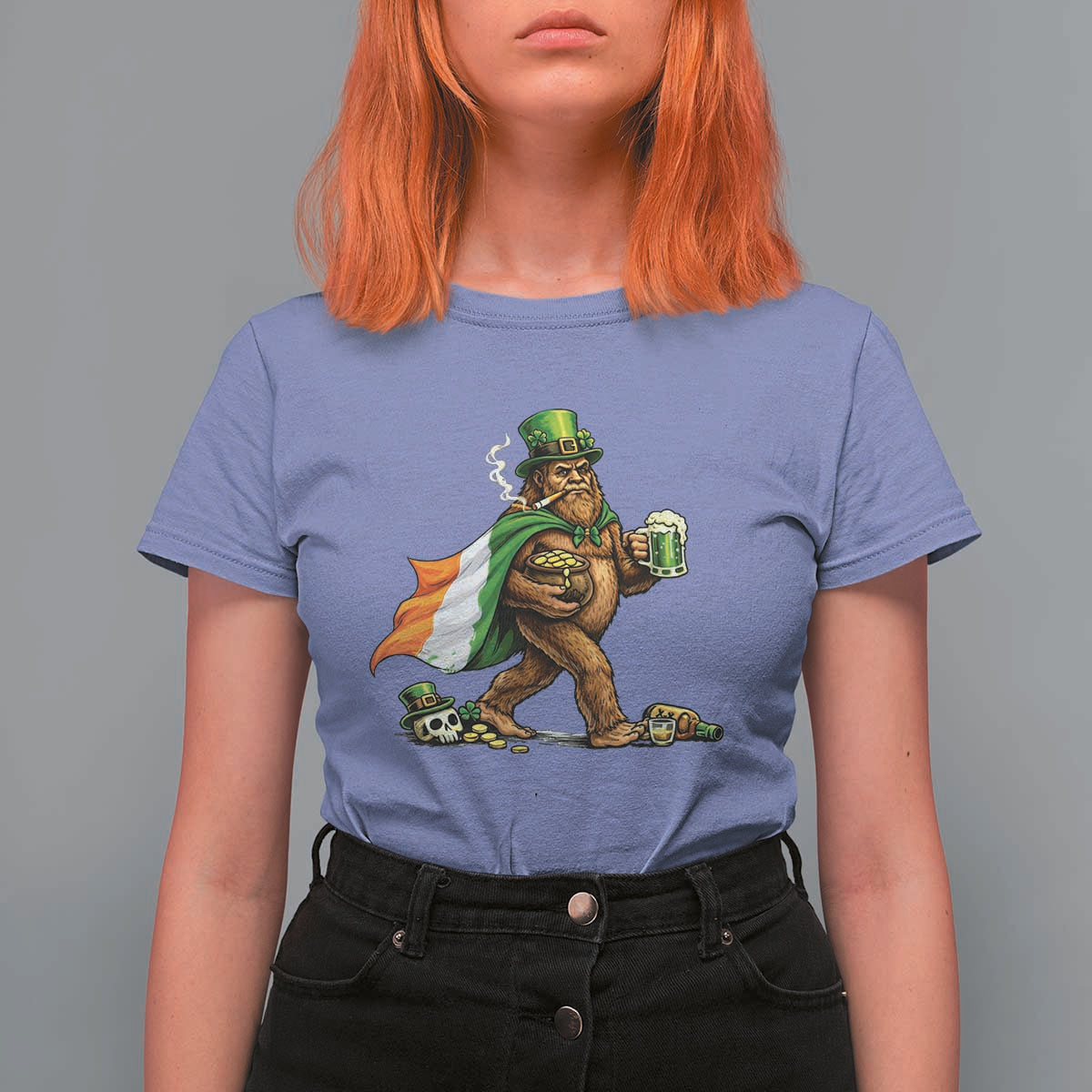 Funny St Patricks Day Bigfoot T Shirt For Women Mythical Party Gift