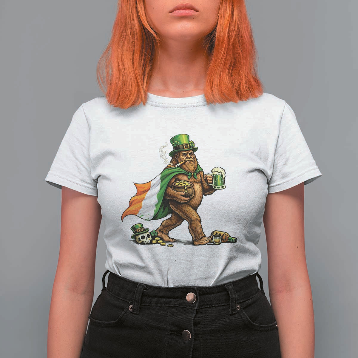 Funny St Patricks Day Bigfoot T Shirt For Women Mythical Party Gift