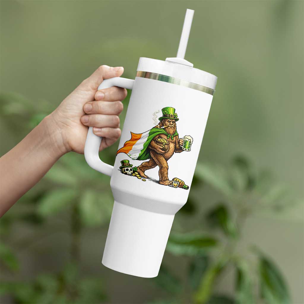 Funny St Patricks Day Bigfoot Tumbler With Handle Mythical Party Gift