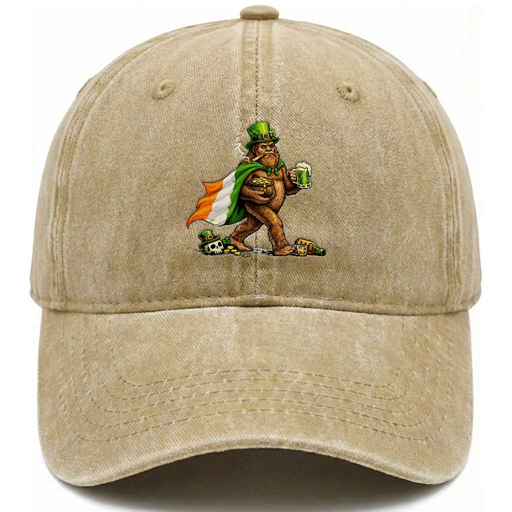 Funny St Patricks Day Bigfoot Washed Cotton Baseball Cap Mythical Party Gift