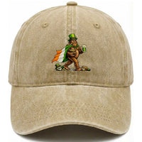 Funny St Patricks Day Bigfoot Washed Cotton Baseball Cap Mythical Party Gift