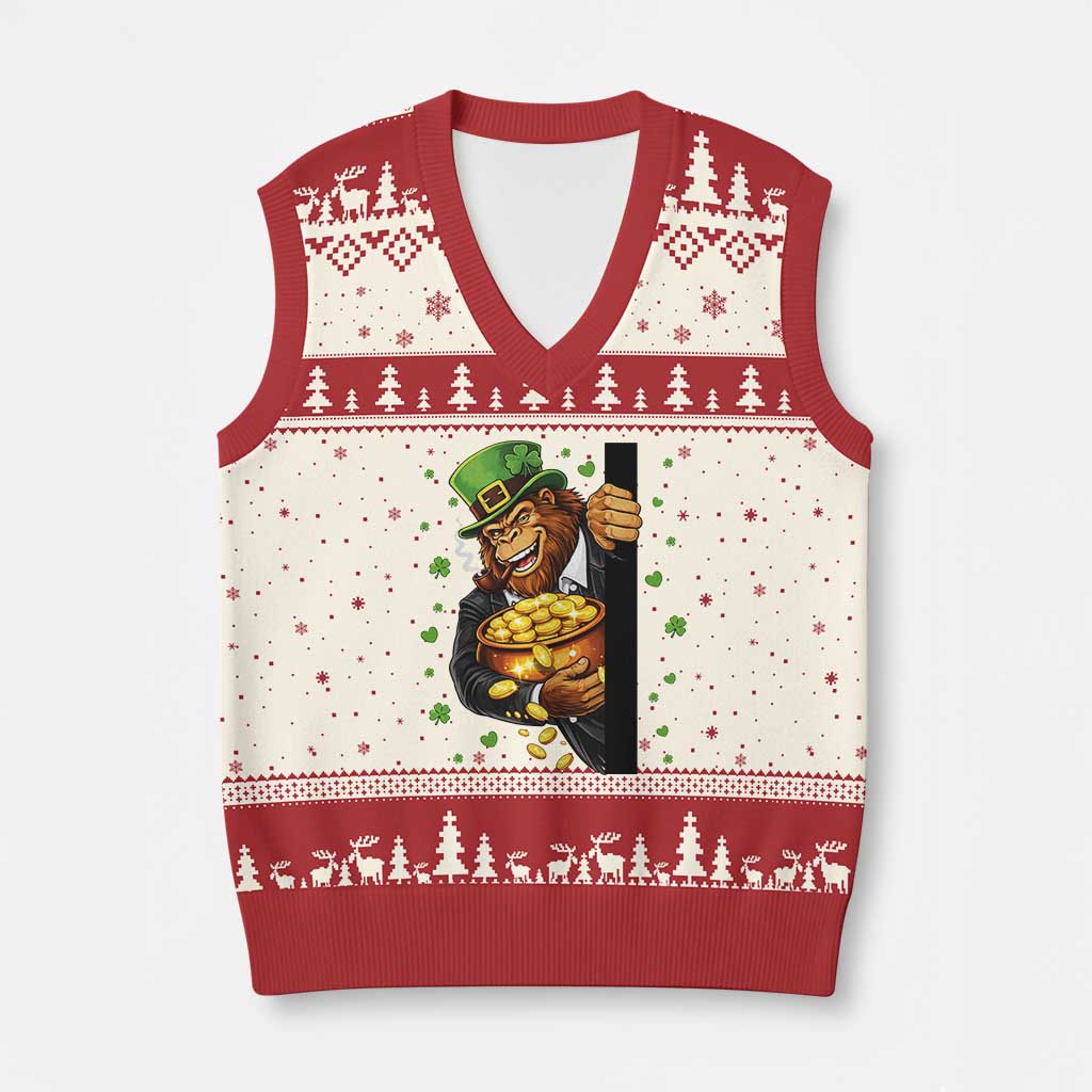 Funny St Patricks Day Bigfoot V-Neck Knit Sweater Vest Irish Revelry Gift