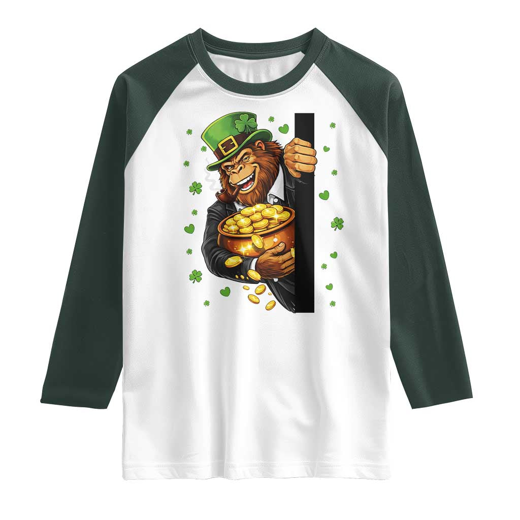 Funny St Patricks Day Bigfoot Raglan Shirt Irish Revelry Gift