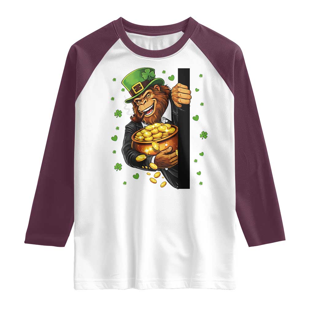 Funny St Patricks Day Bigfoot Raglan Shirt Irish Revelry Gift