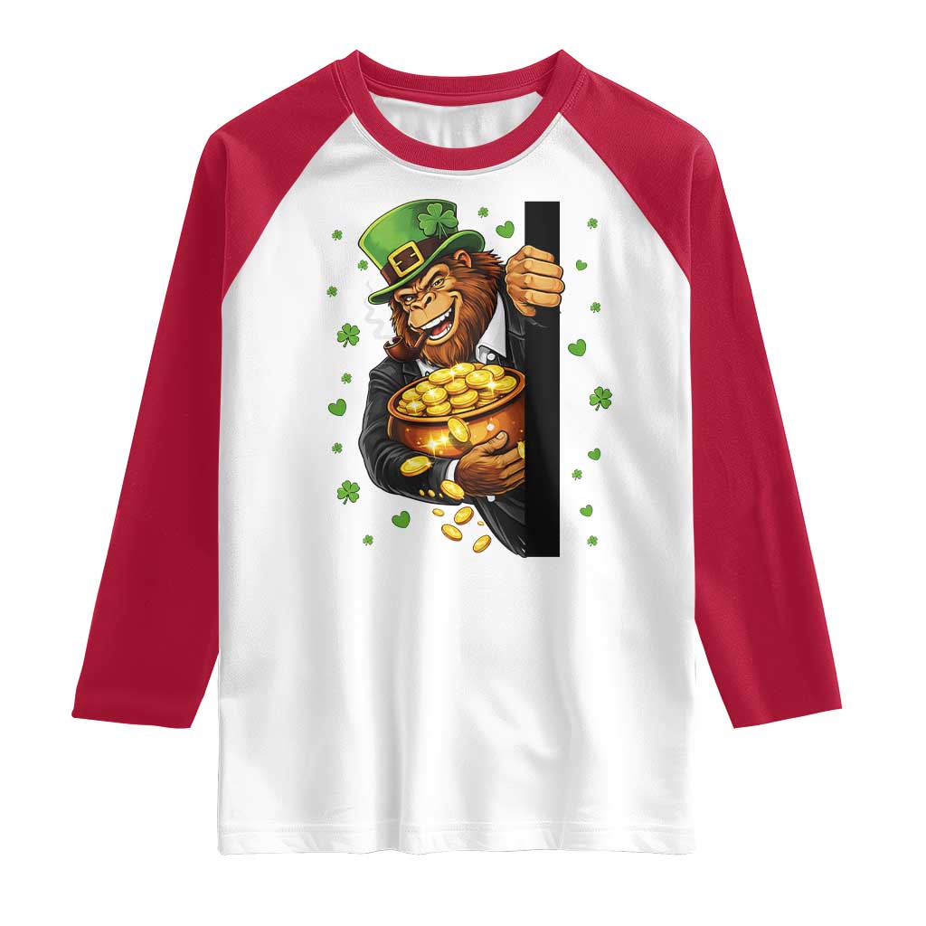 Funny St Patricks Day Bigfoot Raglan Shirt Irish Revelry Gift