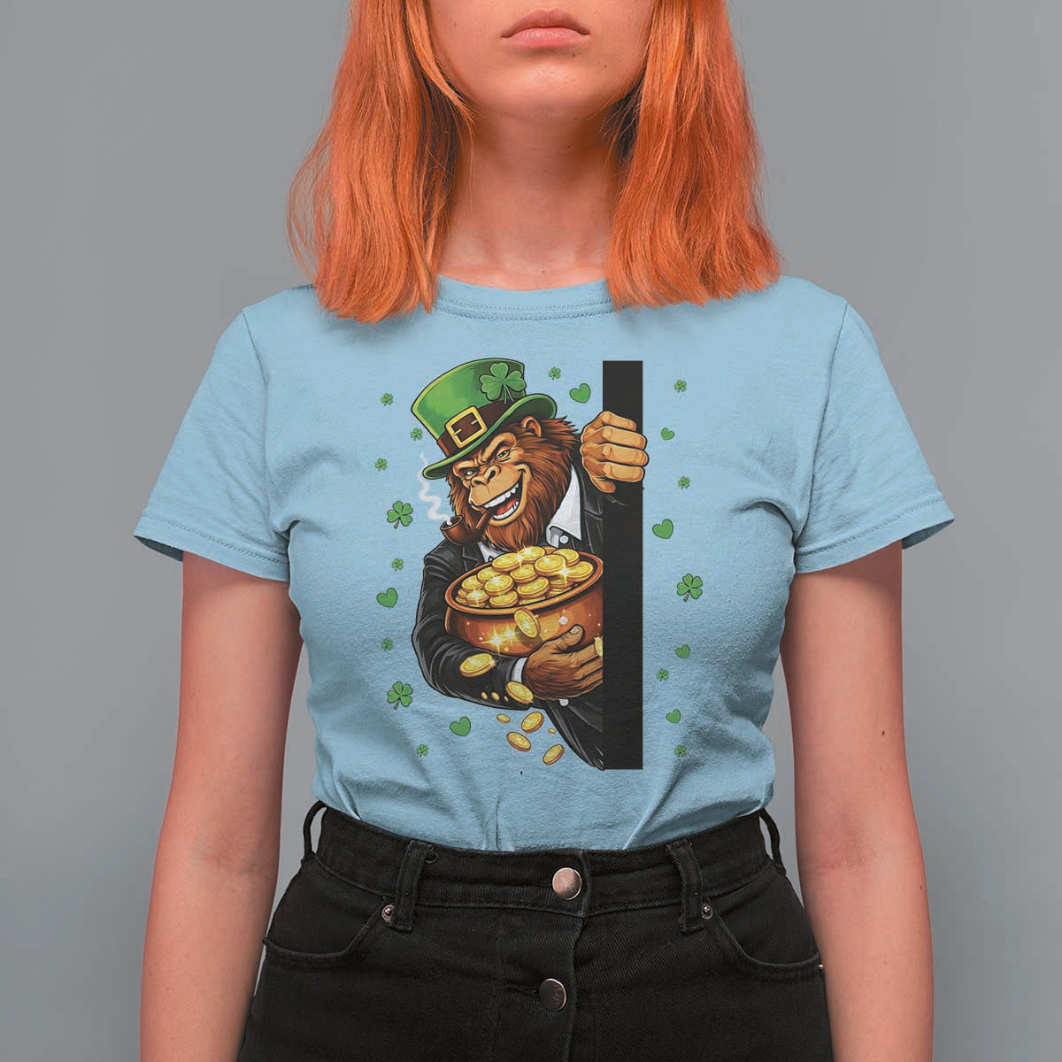 Funny St Patricks Day Bigfoot T Shirt For Women Irish Revelry Gift