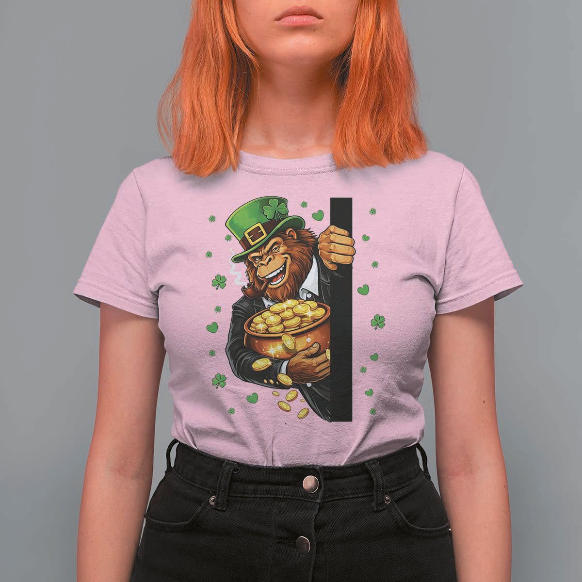 Funny St Patricks Day Bigfoot T Shirt For Women Irish Revelry Gift