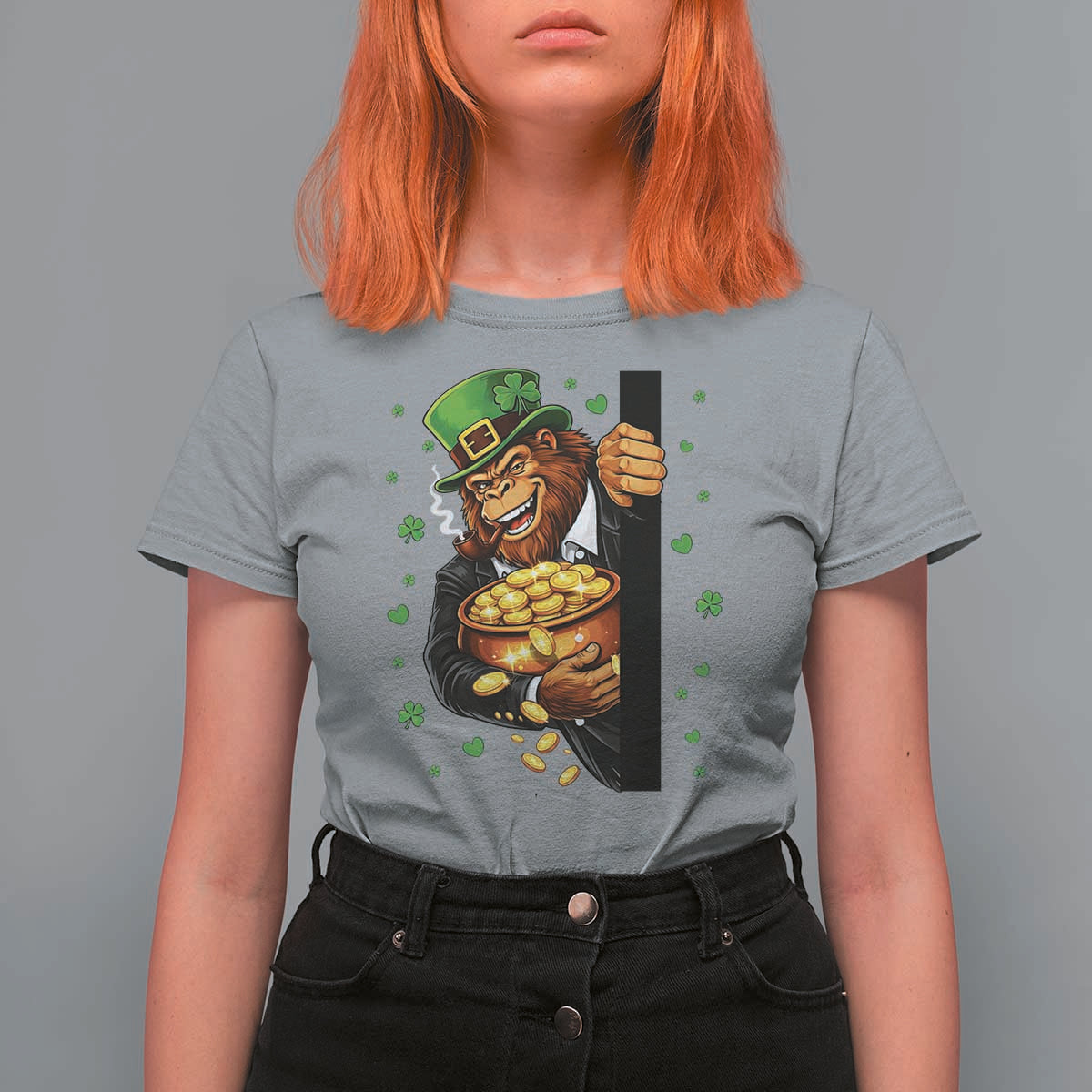 Funny St Patricks Day Bigfoot T Shirt For Women Irish Revelry Gift