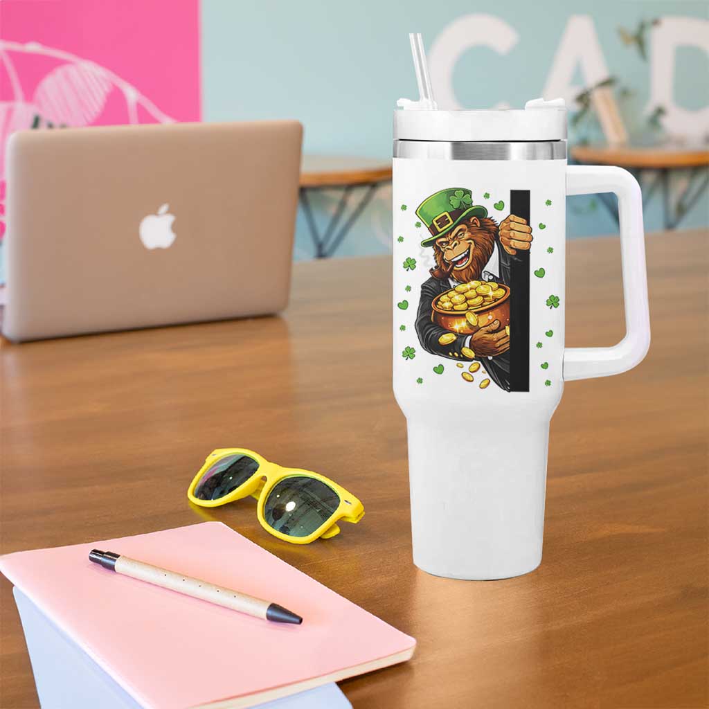 Funny St Patricks Day Bigfoot Tumbler With Handle Irish Revelry Gift
