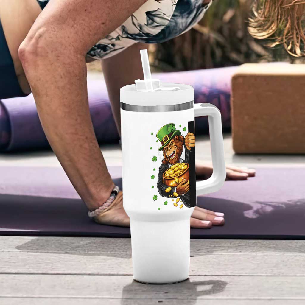 Funny St Patricks Day Bigfoot Tumbler With Handle Irish Revelry Gift