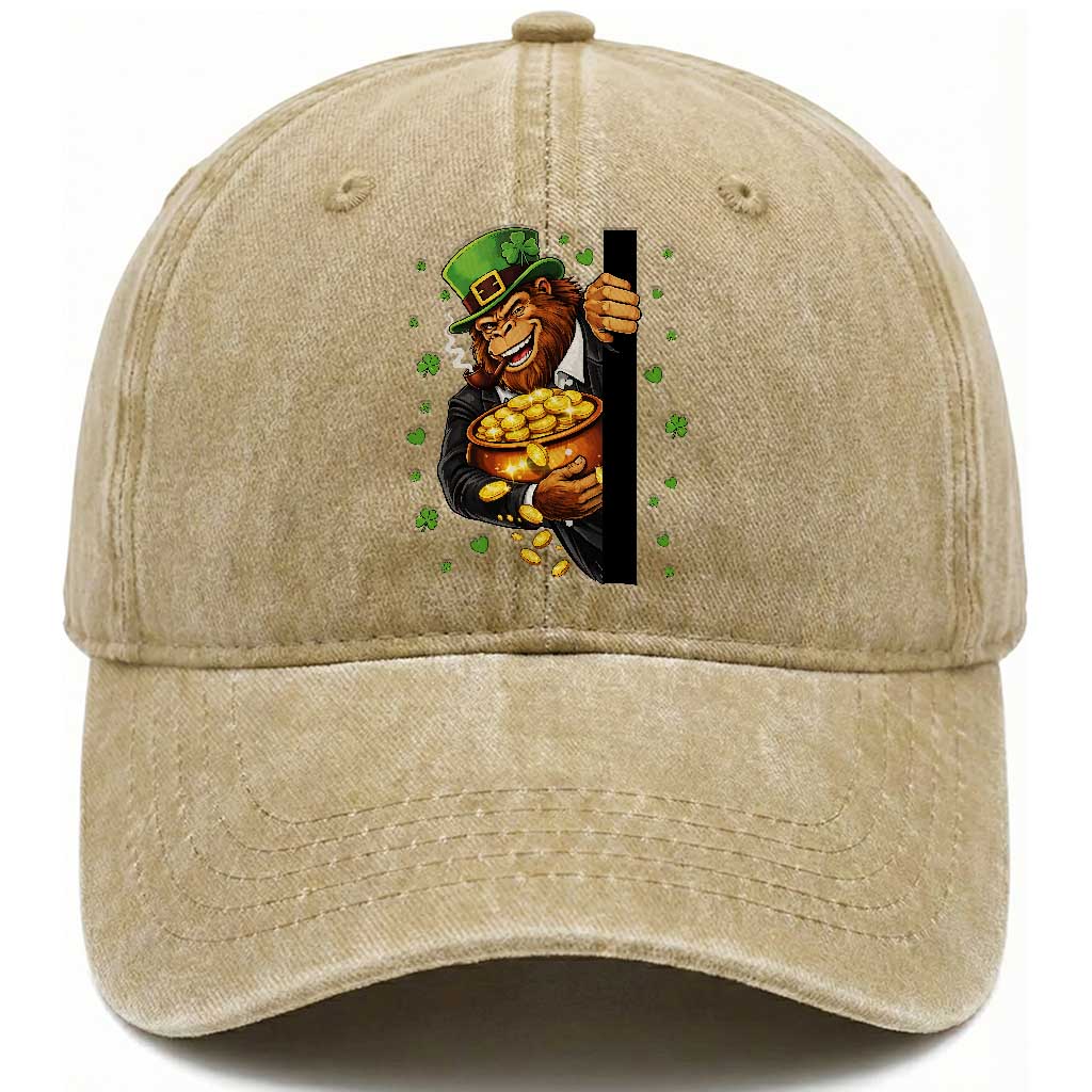 Funny St Patricks Day Bigfoot Washed Cotton Baseball Cap Irish Revelry Gift