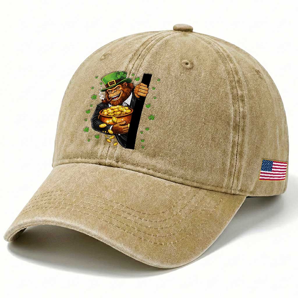 Funny St Patricks Day Bigfoot Washed Cotton Baseball Cap Irish Revelry Gift