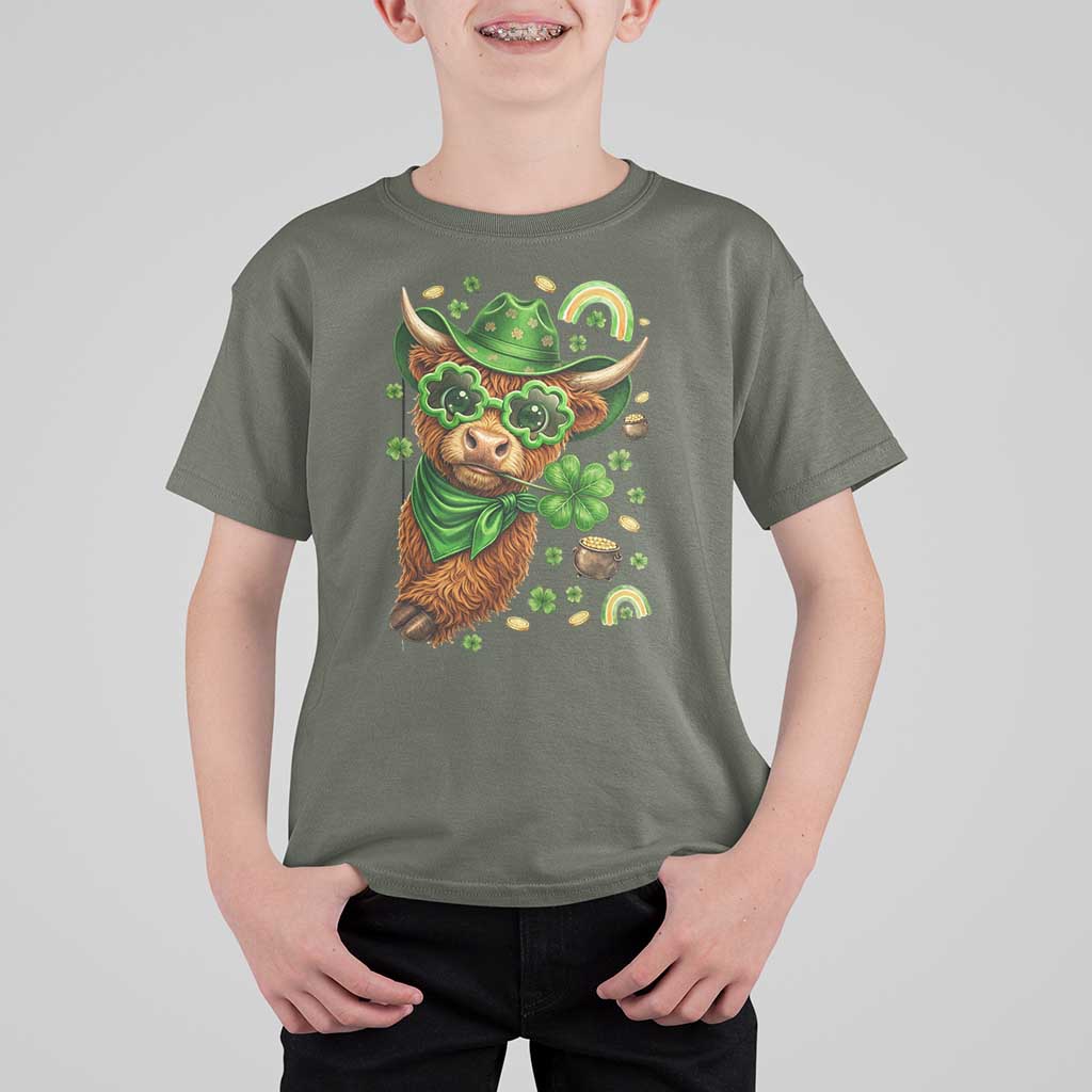 Funny Irish Highland Cow T Shirt For Kid St Patricks Day Gift